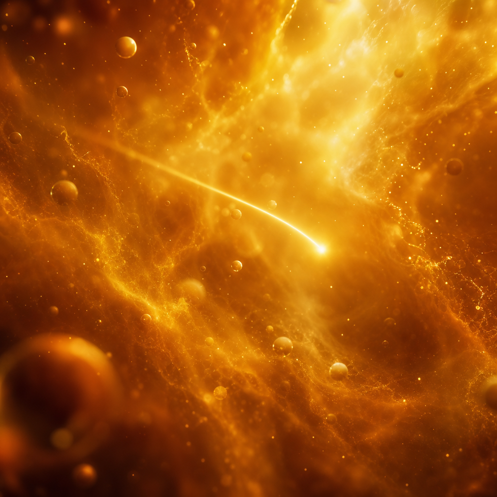 Dream image: a single photon traveling through amber solar plasma